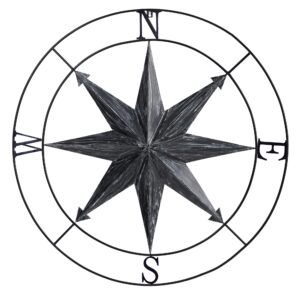 40 Inch Washed Metal Nautical Compass Wall Art Decor Coastal Style