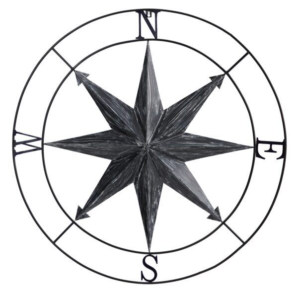 40 Inch Washed Metal Nautical Compass Wall Art Decor Coastal Style