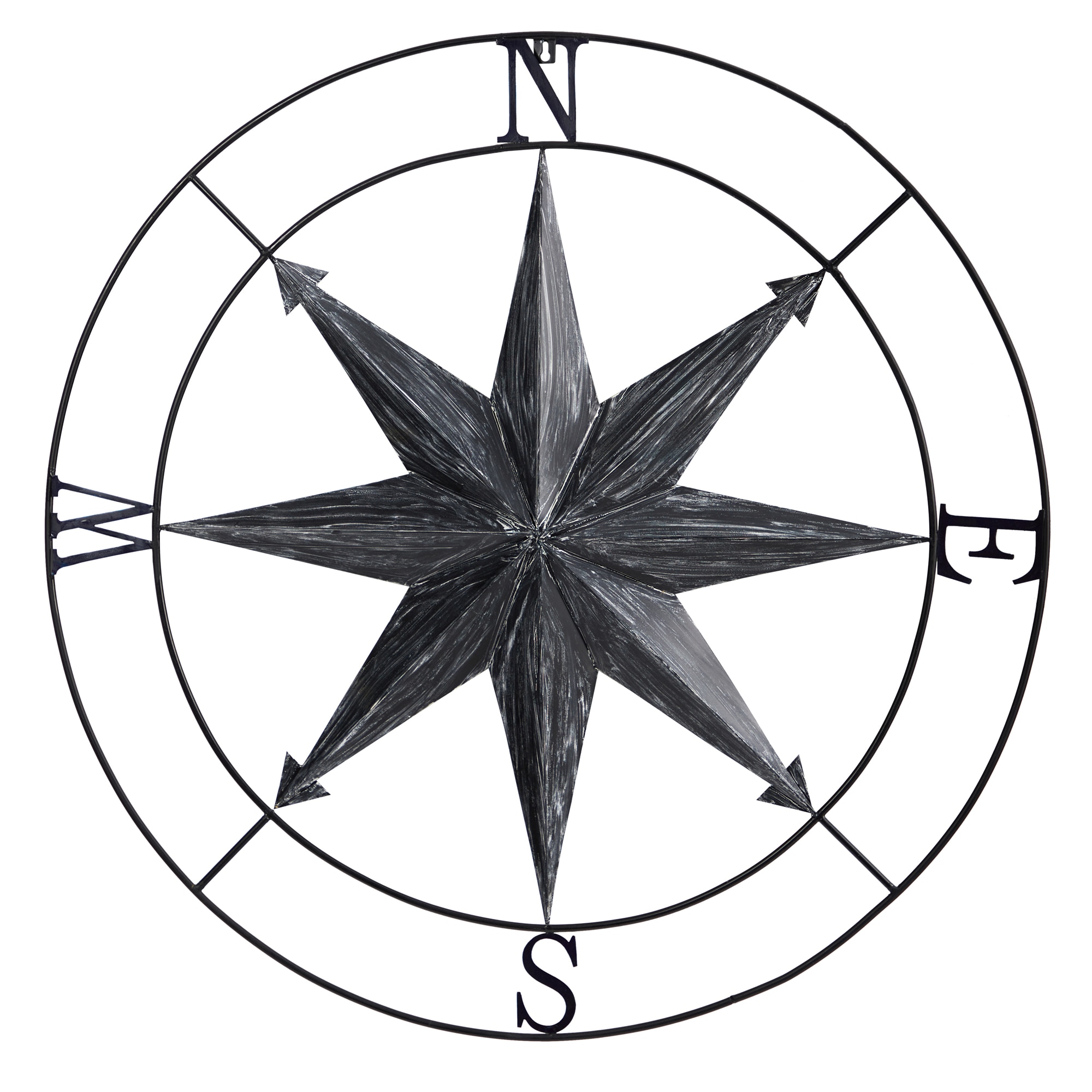 40 Inch Washed Metal Nautical Compass Wall Art Decor Coastal Style