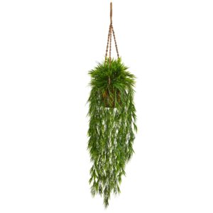 43 Inch Mini Bamboo Hanging Basket Natural Wood Plant Holder Indoor Decor