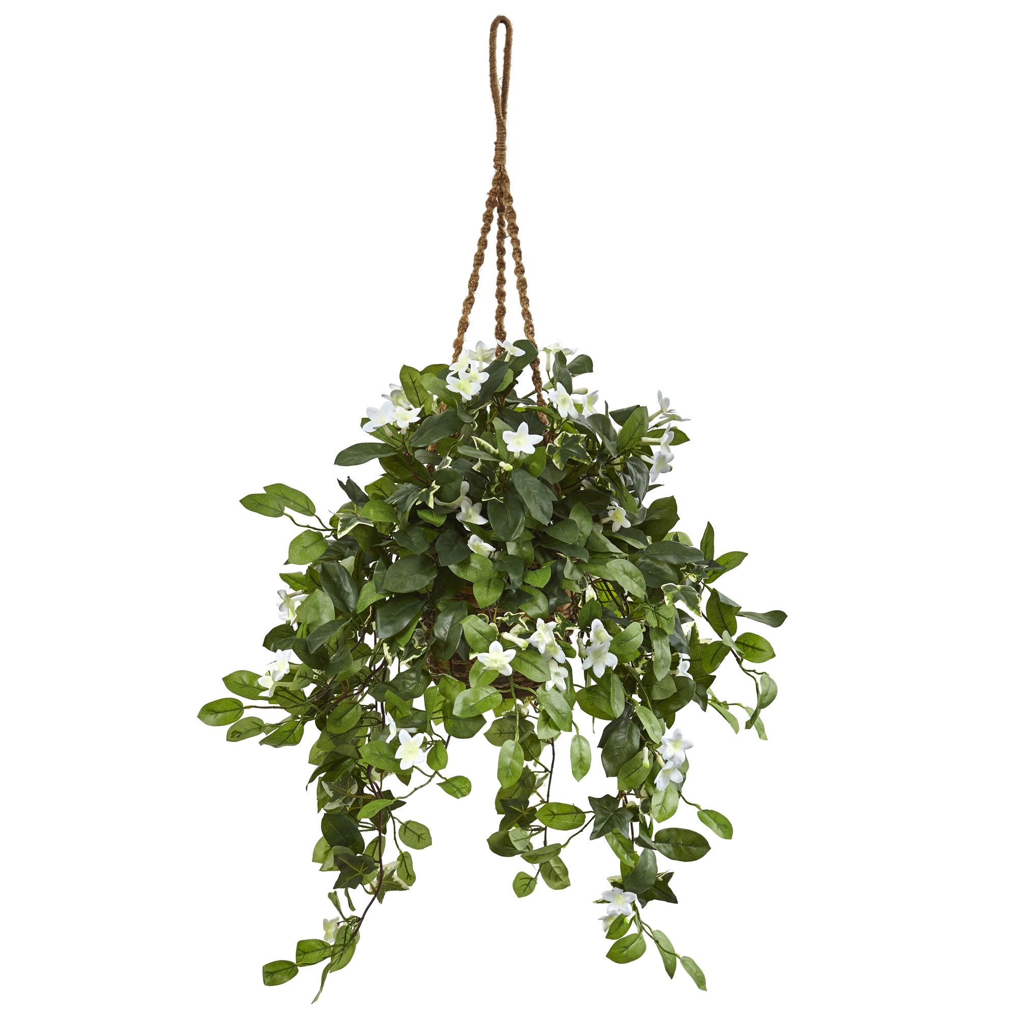 44 Inch Stephanotis Faux Hanging Plant in Basket for Indoor Outdoor Decor