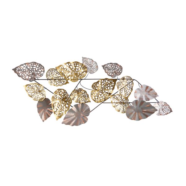 5.5 Ft x 2 Ft Scattered Metal Leaves Wall Art Decor Contemporary Nature Inspired