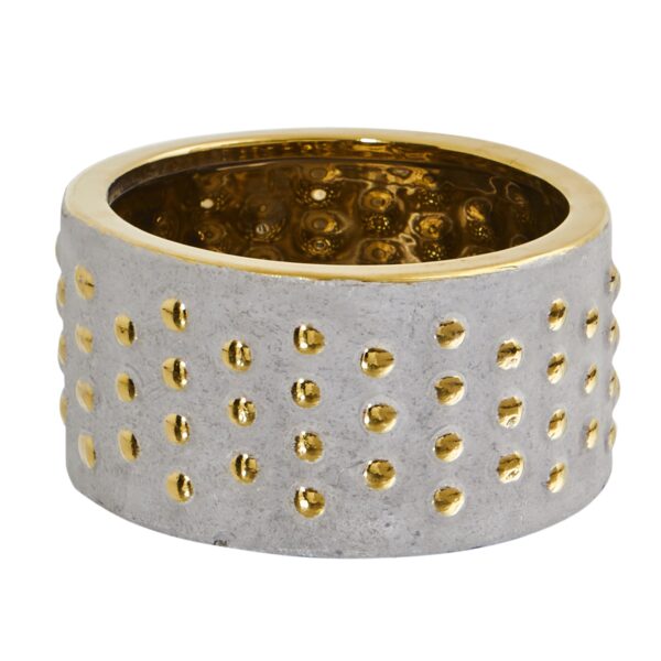 6.75 Inch Regal Stone Hobnail Planter Gold Accents Ceramic Bowl Small