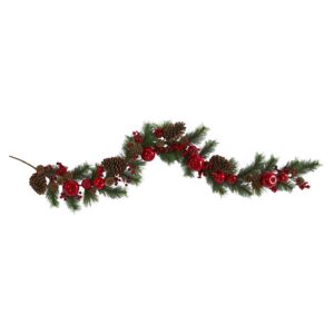 6 Foot Artificial Garland with Pine Cones Apples and Berry Accents Holiday Decor
