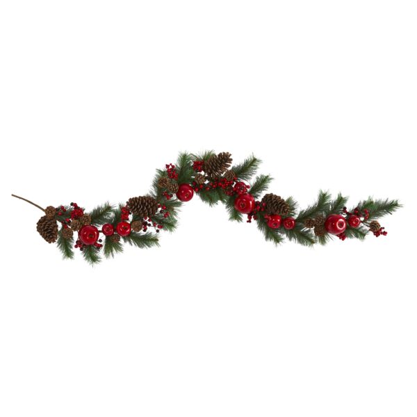 6 Foot Artificial Garland with Pine Cones Apples and Berry Accents Holiday Decor