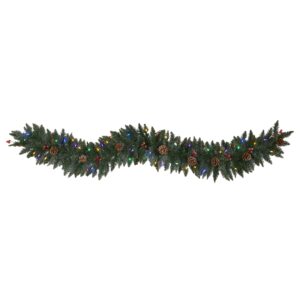 6 Ft Flocked Winter Garland 140 Tips 50 Multicolor LED Lights Berries Cones