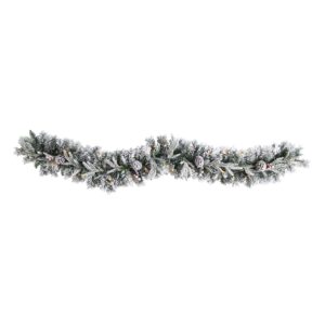 6 Foot Flocked Christmas Garland with 35 Warm White LED Lights and Pine Cones