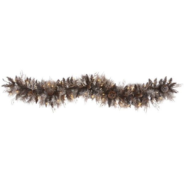 6 Ft Flocked Christmas Garland with 50 LED Lights 120 Tips Pine Cones Winter