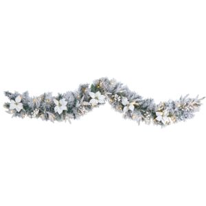 6 Ft Flocked Garland 176 Tips 50 LED Lights Winter Holiday Decoration