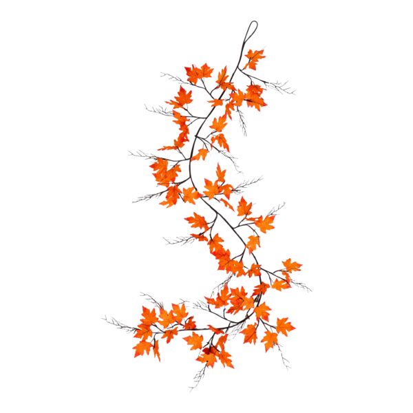 6 ft Pre-Lit Autumn Maple Garland with 54 Warm White LED Lights Fall Decor