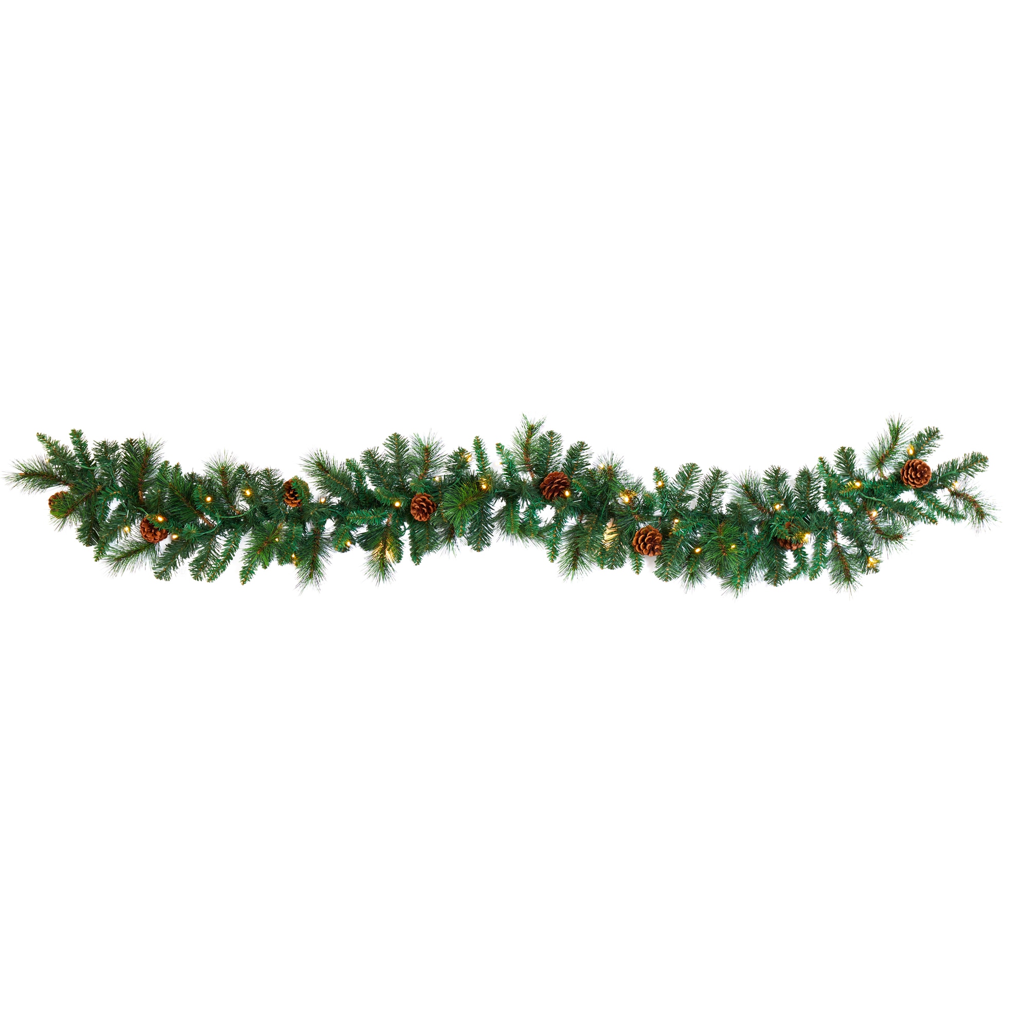 6 Foot Mixed Pine Pinecone Garland with 35 Clear LED Battery Operated Lights