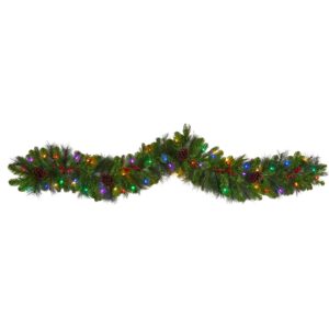 6 Ft Pinecones and Berries Xmas Garland with 50 Multicolored LED Lights