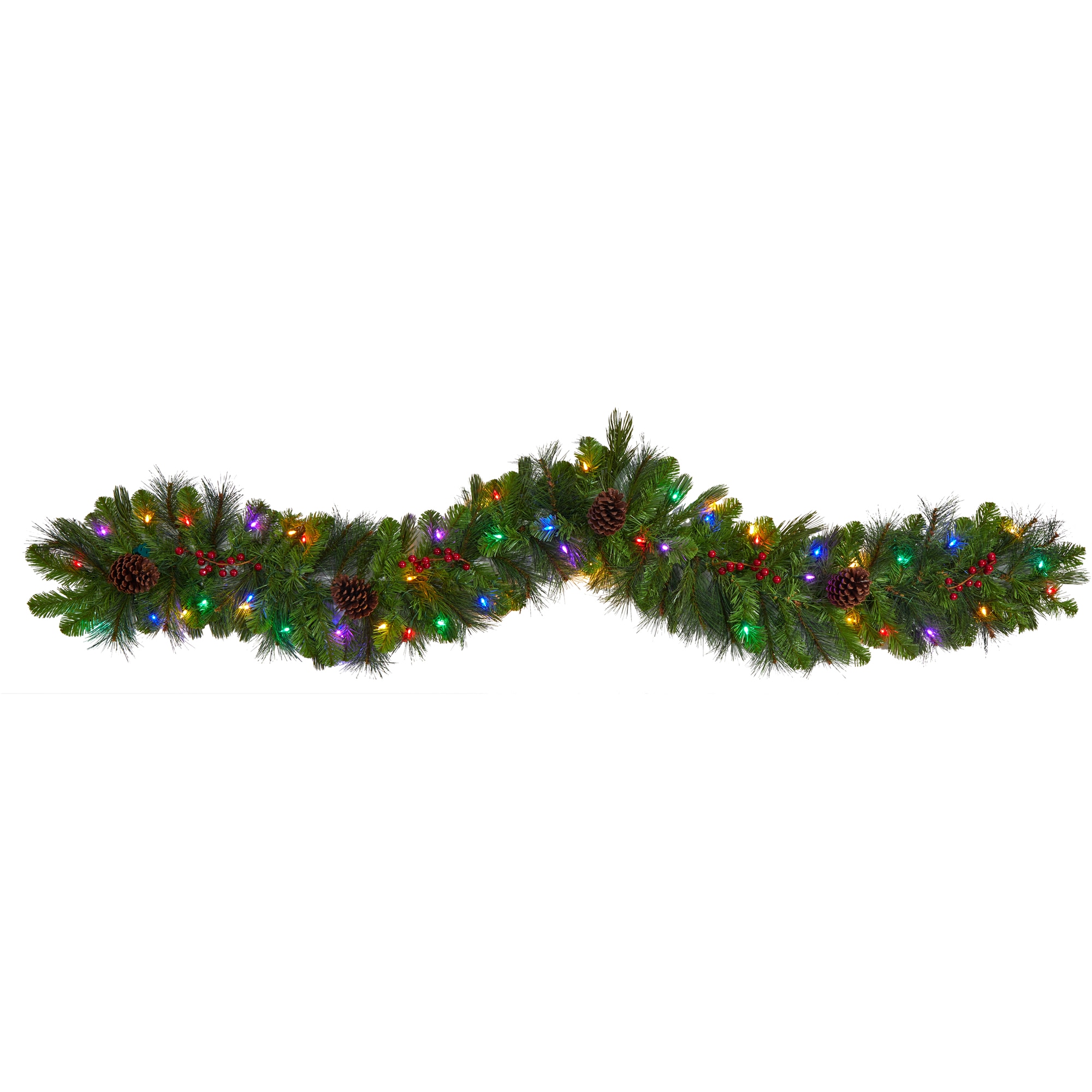 6 Ft Pinecones and Berries Xmas Garland with 50 Multicolored LED Lights