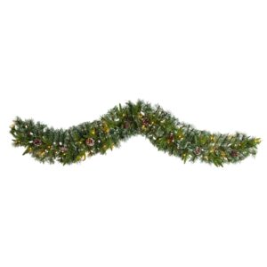 6 Ft Snow Tipped Christmas Garland with 35 Clear LEDs Pine Cones Holiday Decor