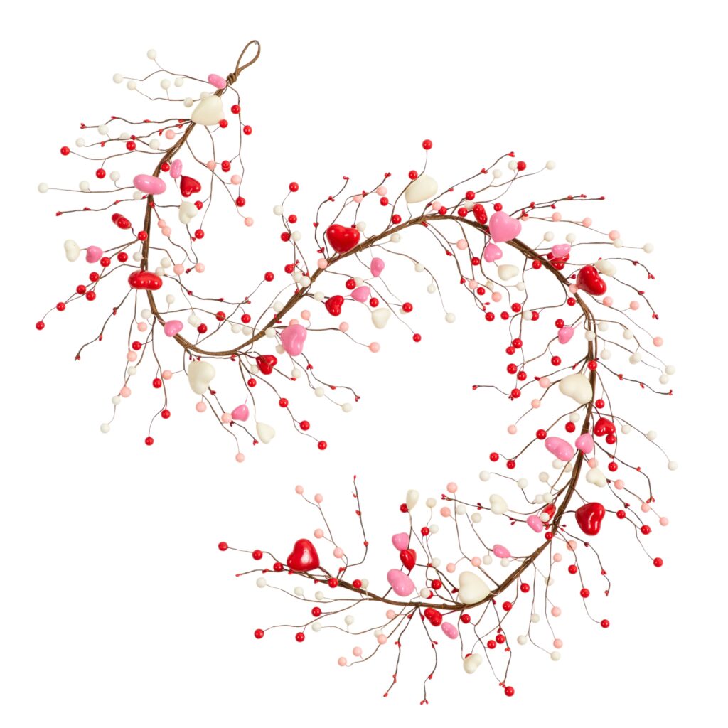 6 Ft Valentine Artificial Garland with Heart Ornaments Red Pink Decor