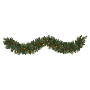 6 Foot White Mountain Pine Artificial Garland with Pinecone Seasonal Decor