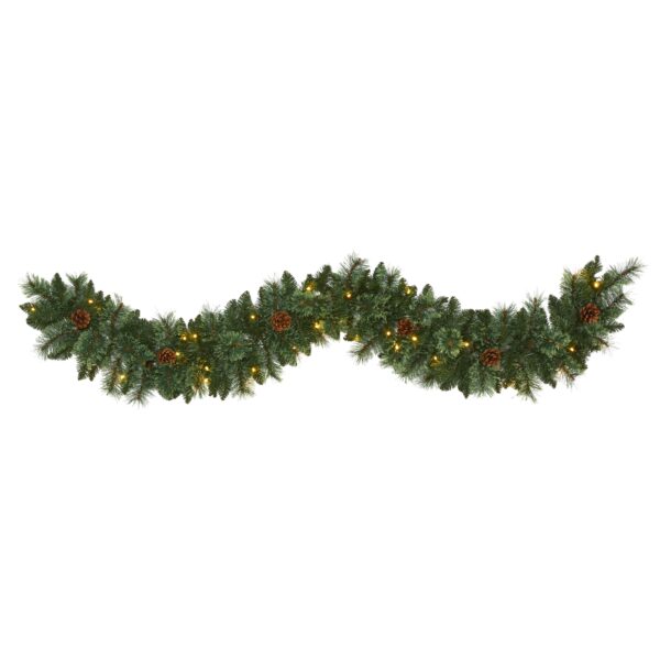 6 Foot White Mountain Pine Artificial Garland with Pinecone Seasonal Decor