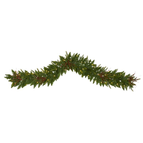 6 Foot 12 Inch Artificial Winter Garland 120 Tips 50 Clear LEDs Red Berries