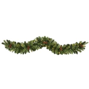 6 Ft 12 In Artificial Garland 130 Tips 50 Clear Battery LED Lights Holiday Decor