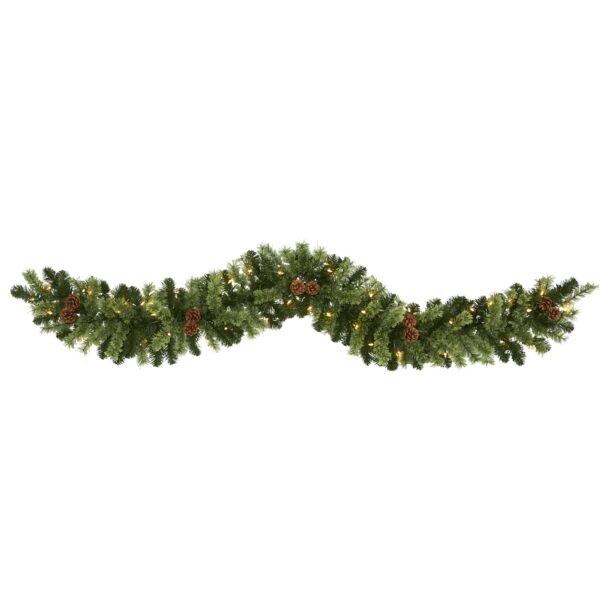 6 Ft 12 In Artificial Garland 130 Tips 50 Clear Battery LED Lights Holiday Decor