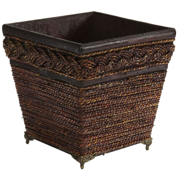 7.25 Inch Lacquered Coiled Rope Decorative Planter Vase with Legs