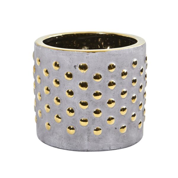 7 Inch Regal Stone Hobnail Planter Gold Accents Stoneware Bowl Small Succulent