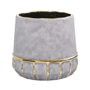 8.5 Inch Regal Stone Decorative Planter Oval Stoneware Vase Gold Accents
