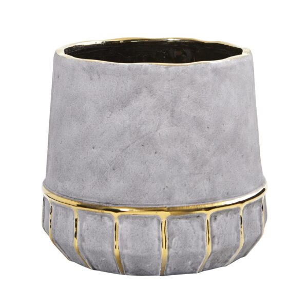 8.5 Inch Regal Stone Decorative Planter Oval Stoneware Vase Gold Accents