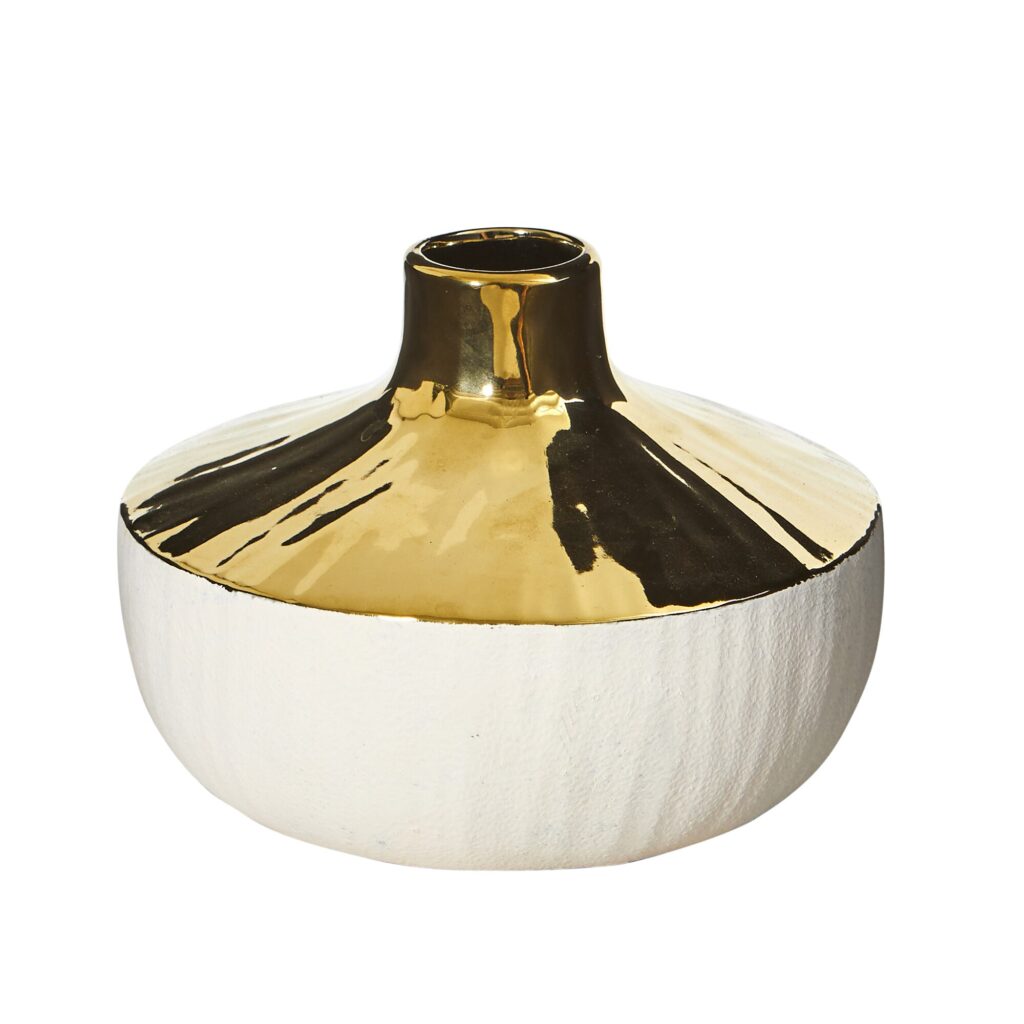 8 Inch Elegance Ceramic Decorative Vase Gold Accents Cream Color