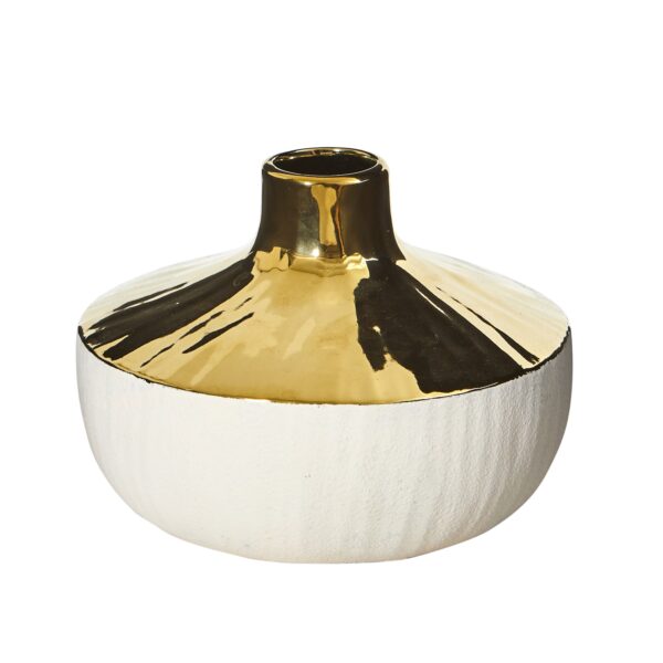 8 Inch Elegance Ceramic Decorative Vase Gold Accents Cream Color