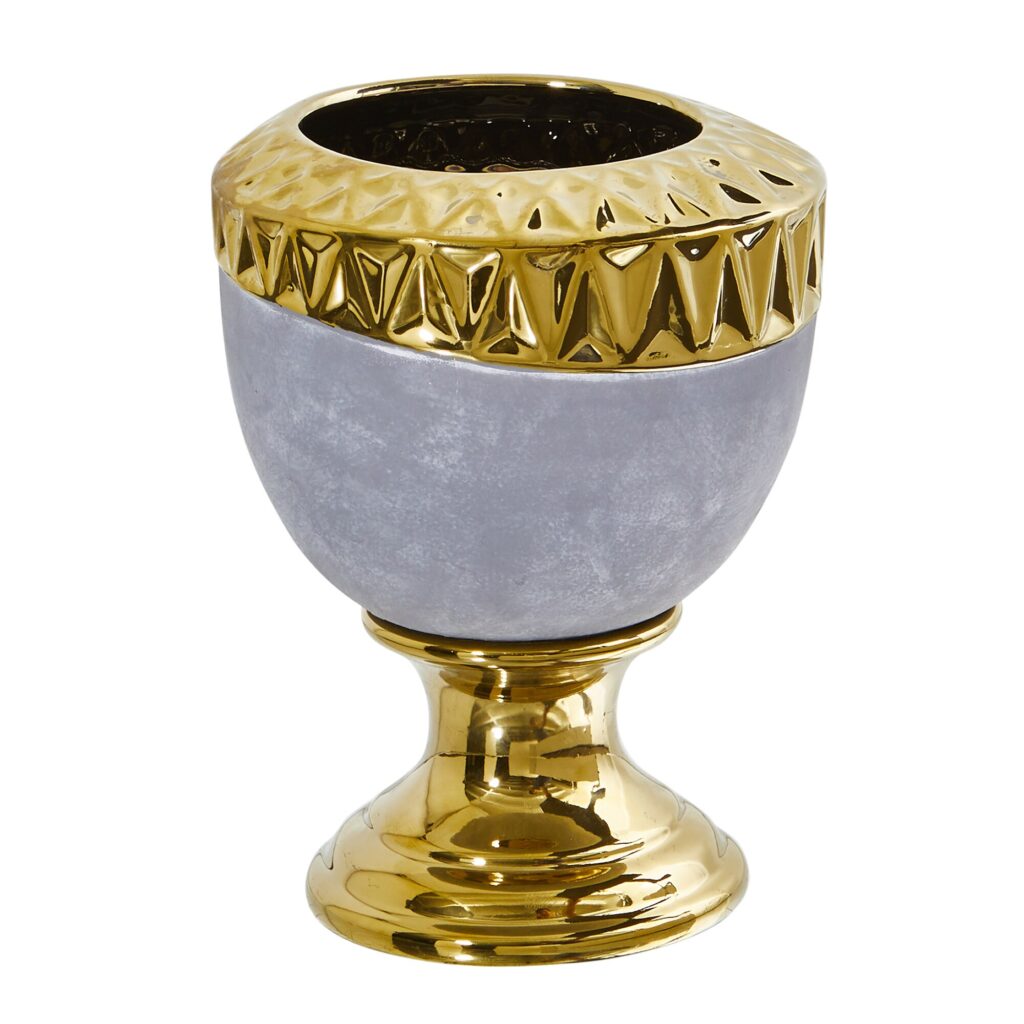 9.25 Inch Regal Stone Urn Gold Accents Stoneware Oval Vase 7 Inch Wide