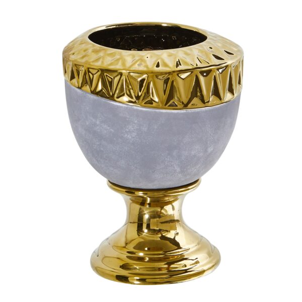 9.25 Inch Regal Stone Urn Gold Accents Stoneware Oval Vase 7 Inch Wide