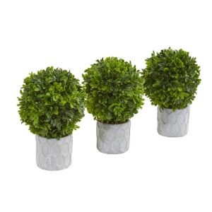 9 Inch Boxwood Artificial Mini Topiary Set of 3 Small Green Decor Plants