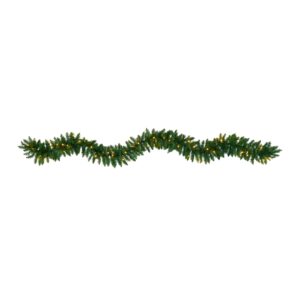 9 Foot Christmas Artificial Garland with 50 Clear LED Lights Battery Operated