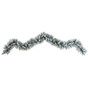 9 Foot Flocked Christmas Garland with 50 Warm White LED Lights Holiday Decor