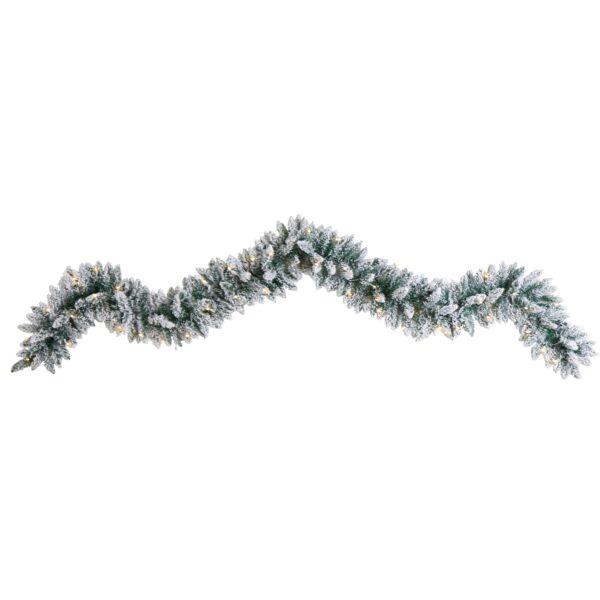 9 Foot Flocked Christmas Garland with 50 Warm White LED Lights Holiday Decor