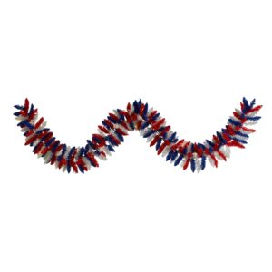 9 Ft Patriotic Garland with 50 Warm LED Lights Red White Blue Battery Operated