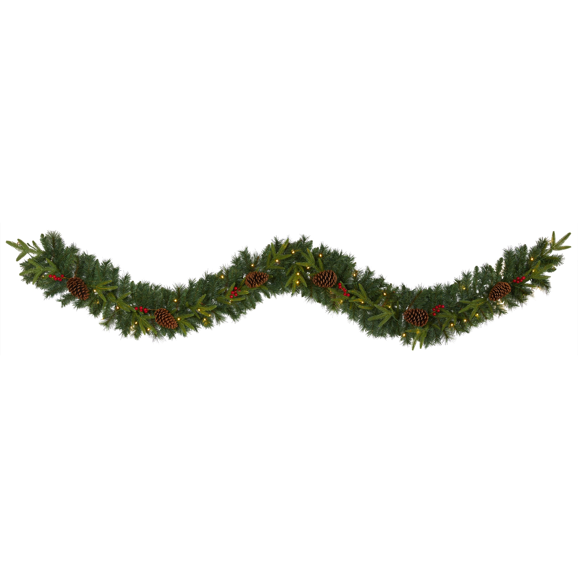 9 Ft Mixed Pine Christmas Garland with 50 LEDs Berries Pinecones Festive Decor