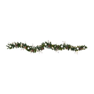 9 Foot Artificial Pine Garland with Ornaments Pinecones 50 Clear LED Lights