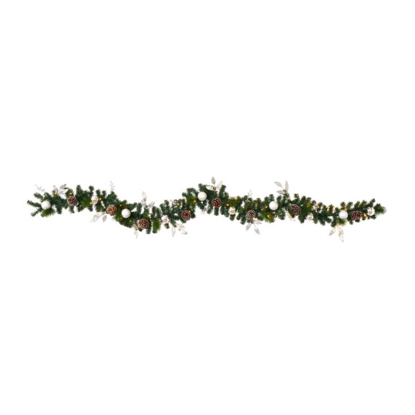 9 Foot Artificial Pine Garland with Ornaments Pinecones 50 Clear LED Lights