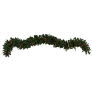 9 Ft Pines Pinecones Christmas Garland 70 LED Lights 286 Bendable Leaves