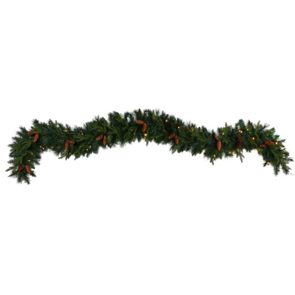 9 Ft Pines Pinecones Christmas Garland 70 LED Lights 286 Bendable Leaves