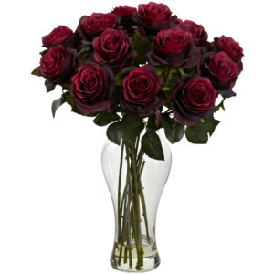 Blooming Roses Artificial Flower Bouquet with Decorative Vase 18 Inch Tall
