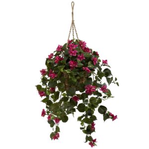 Bougainvillea Silk Hanging Basket 28 Inch Cascading Faux Plant Decoration