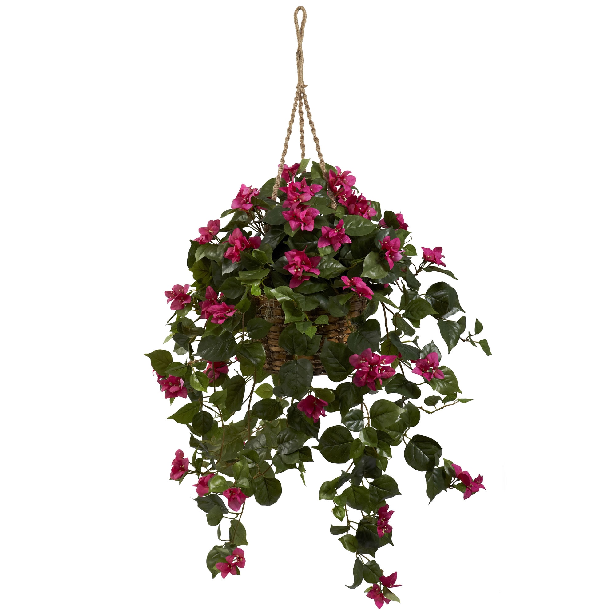 Bougainvillea Silk Hanging Basket 28 Inch Cascading Faux Plant Decoration