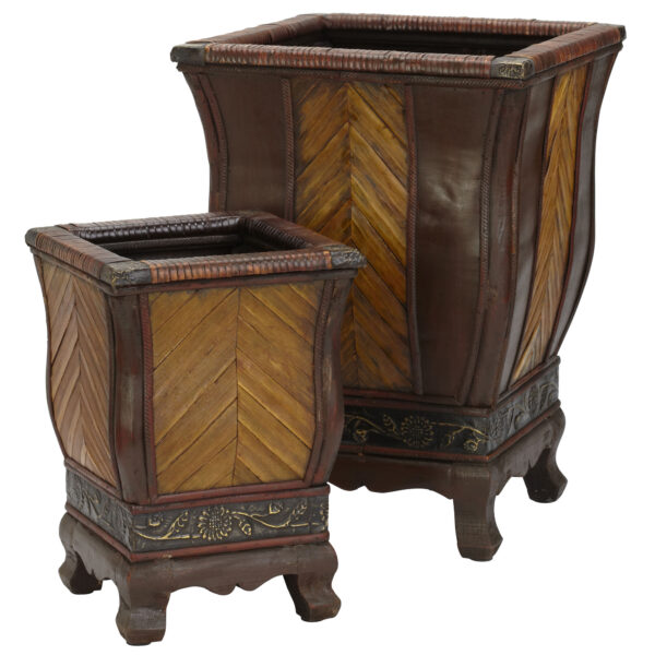 Decorative Wood Planters Set of 2 Vine Flower Design 18 Inch 12.5 Inch