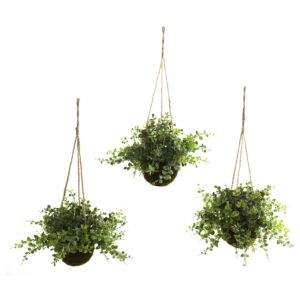Eucalyptus Maiden Hair Berry Faux Hanging Basket Set of 3 Indoor Decor 9 Inch
