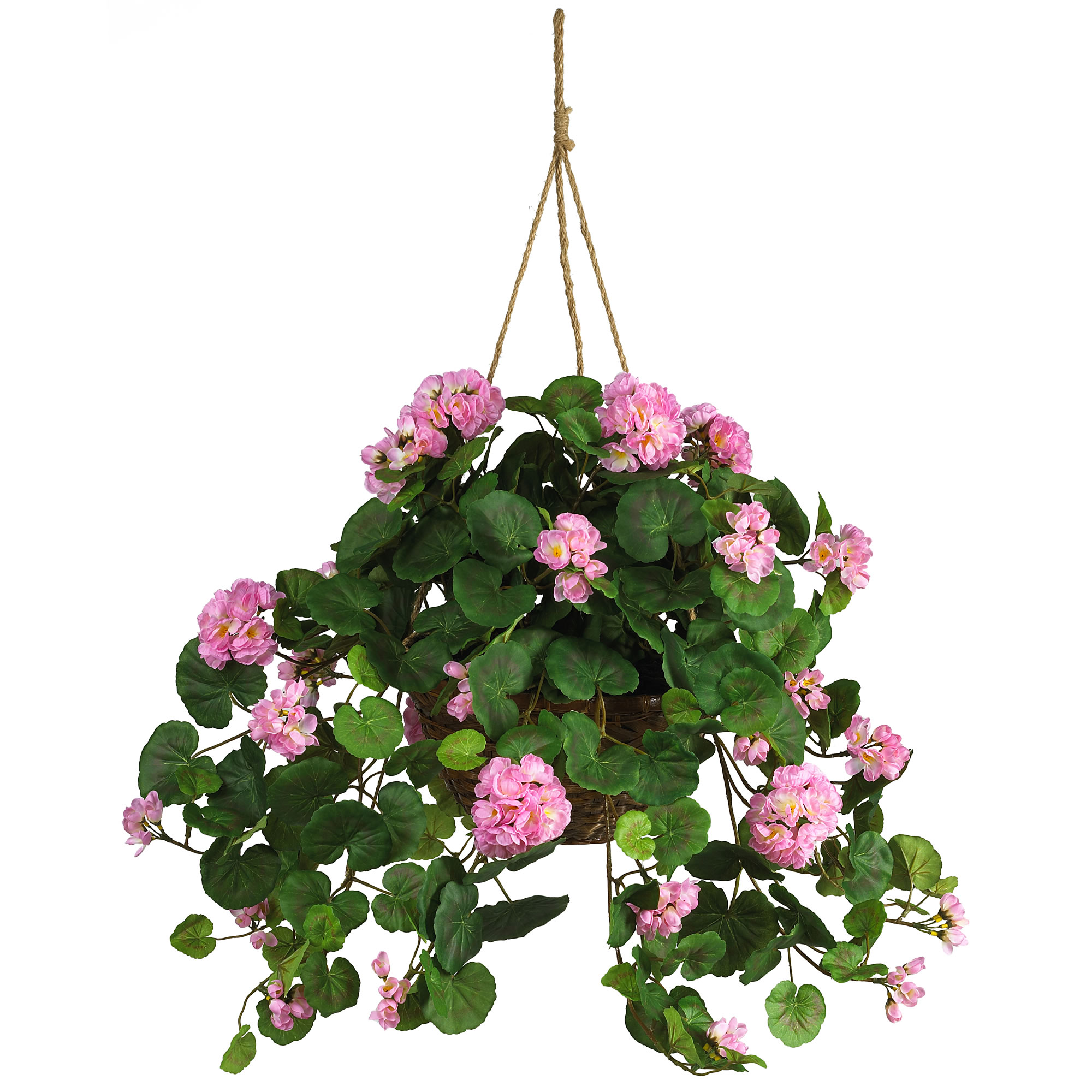 Geranium Hanging Basket Artificial Silk Flowers Wicker Planter 24 Inch