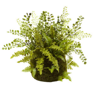 Mixed Fern Twig Moss Basket 13 Inch Height Durable Artificial Greenery Decor