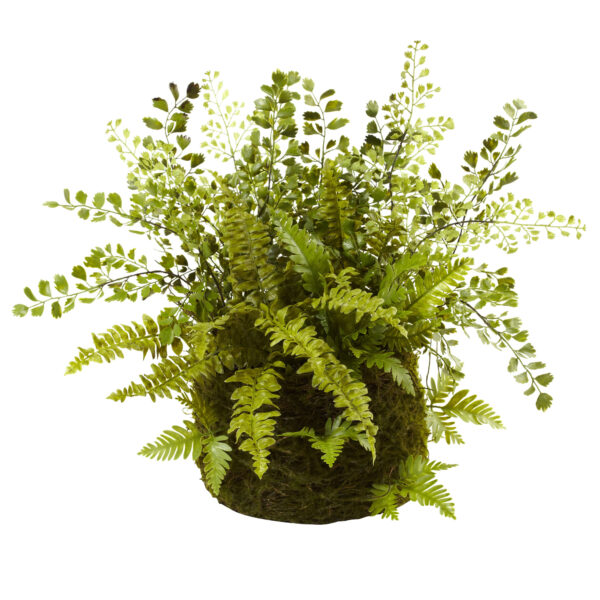 Mixed Fern Twig Moss Basket 13 Inch Height Durable Artificial Greenery Decor